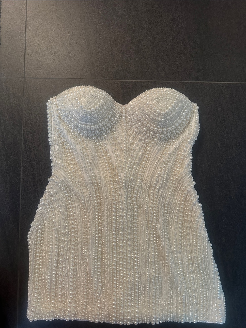 Retrofete White Pearl-Embellished Strapless Mini Dress